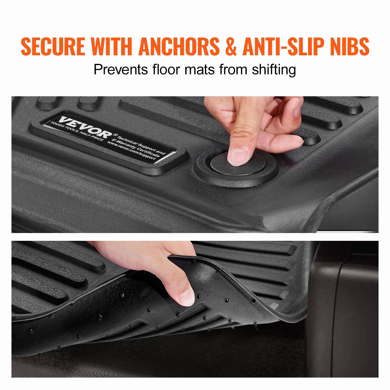 SECURE WITH ANCHORS & ANTI-SLIP NIBS  
Prevents floor mats from shifting  

VEVOR  
FOOD SERVICE  
www.vevor.com/support