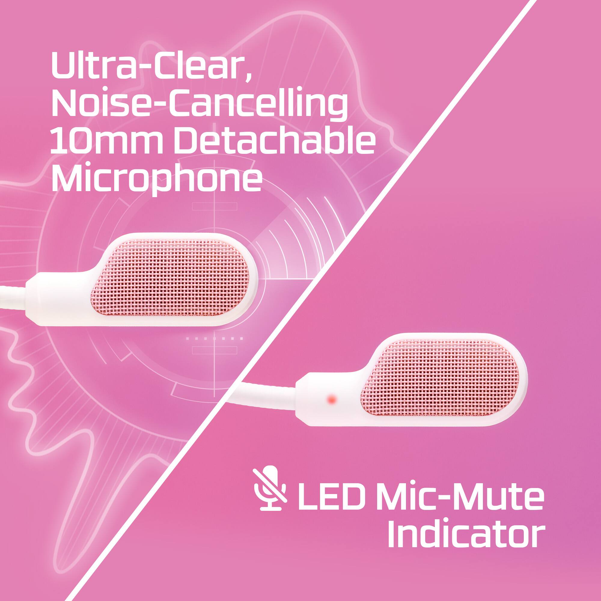 Ultra-Clear, Noise-Cancelling 10mm Detachable Microphone, LED Mic-Mute Indicator