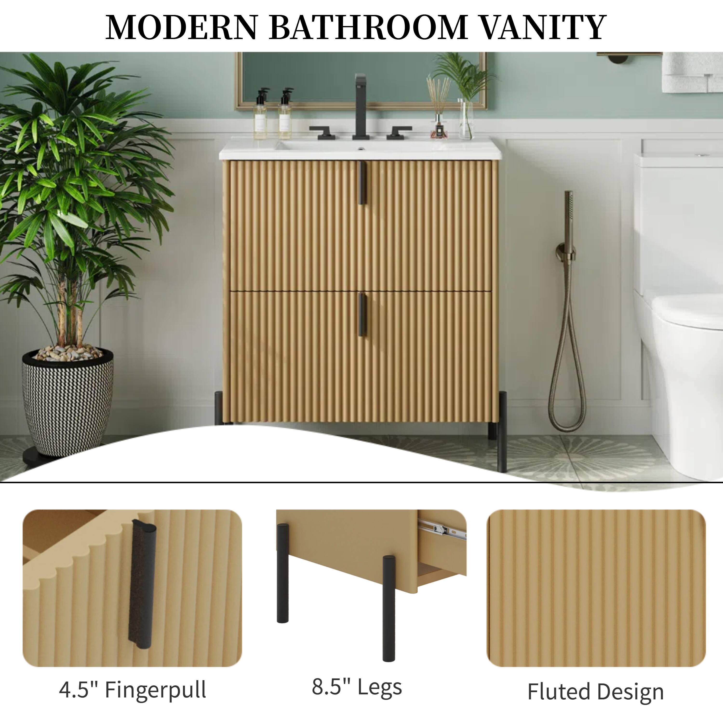 MODERN BATHROOM VANITY

4.5" Fingerpull  
8.5" Legs  
Fluted Design