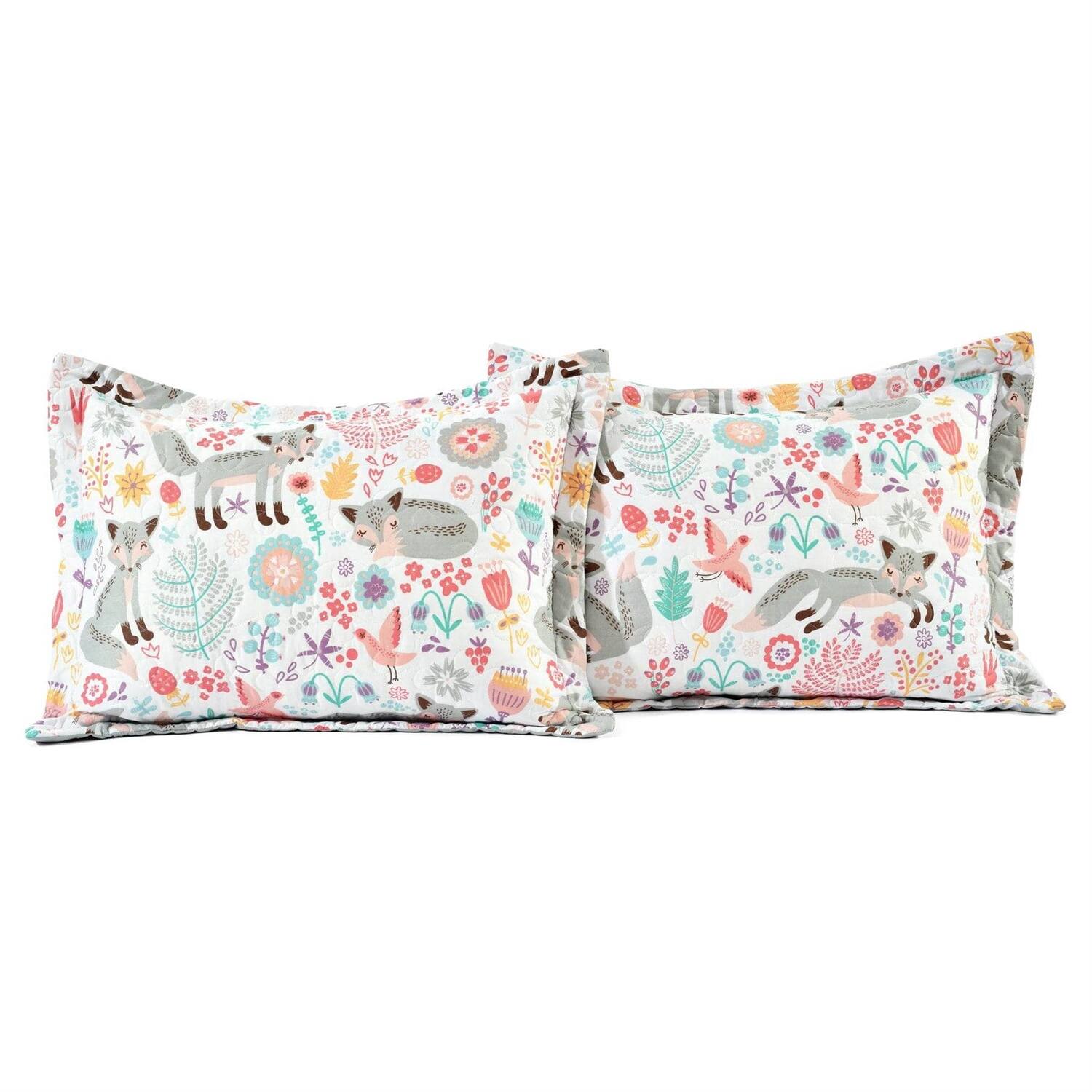 Back. Hivvago - Pink Teal Orange Grey 6 Piece Floral Foxes Daybed Cover Bedding Set - Pink Teal Orange Grey.