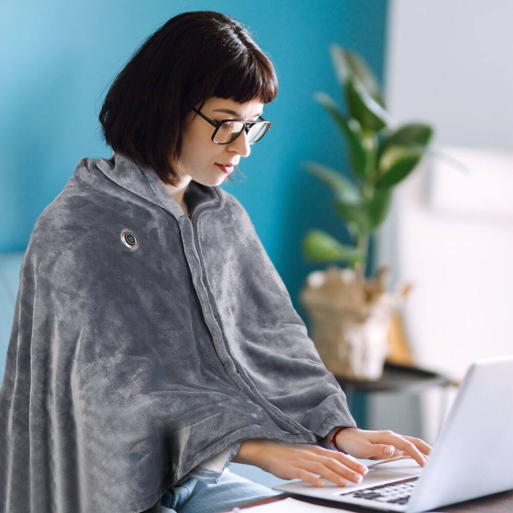 Alt View 2. Loheer - Loheer USB Heated Blanket Wearable Poncho with Zipper 59x31in - Grey.