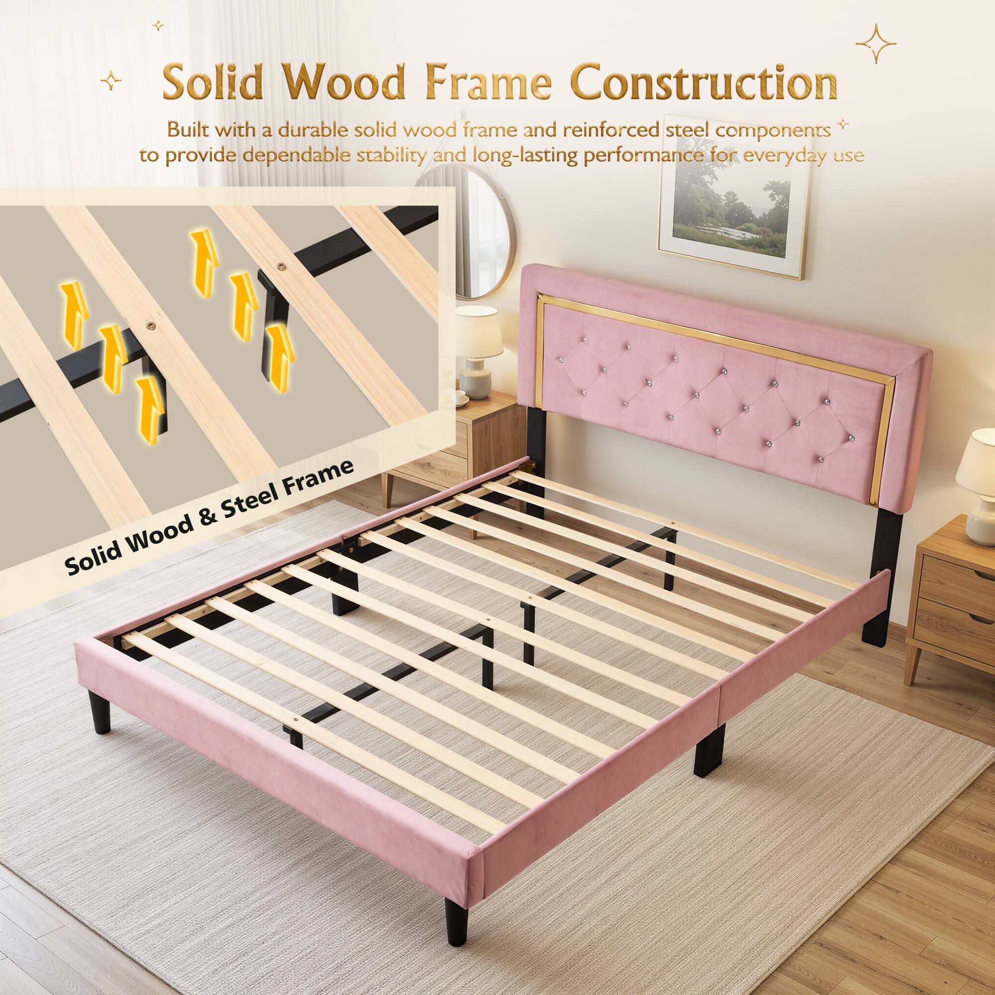 Solid Wood Frame Construction  
Built with a durable solid wood frame and reinforced steel components to provide dependable stability and long-lasting performance for everyday use  

Solid Wood & Steel Frame