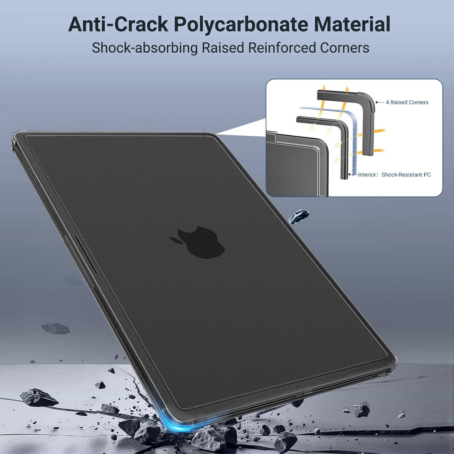 Anti-Crack Polycarbonate Material  
Shock-absorbing Raised Reinforced Corners  

4 Raised Corners  
Interior: Shock-Resistant PC