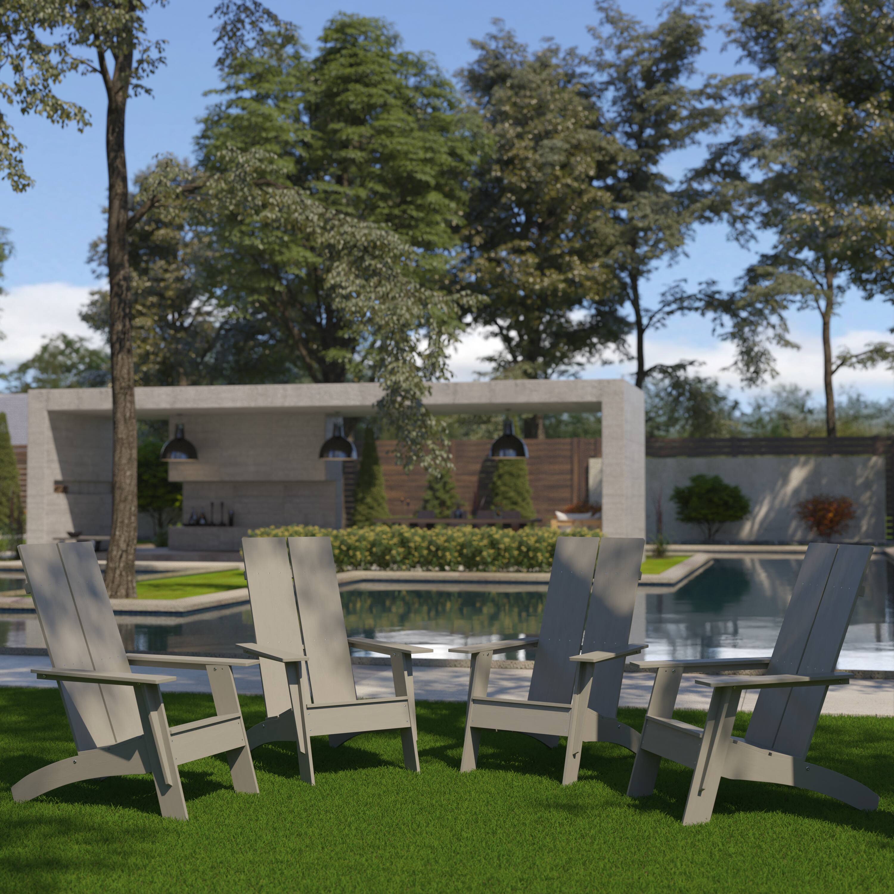 Alt View 2. Emma + Oliver - Set of 4 Modern Dual Slat Back Indoor/Outdoor Adirondack Style Chairs - Gray.