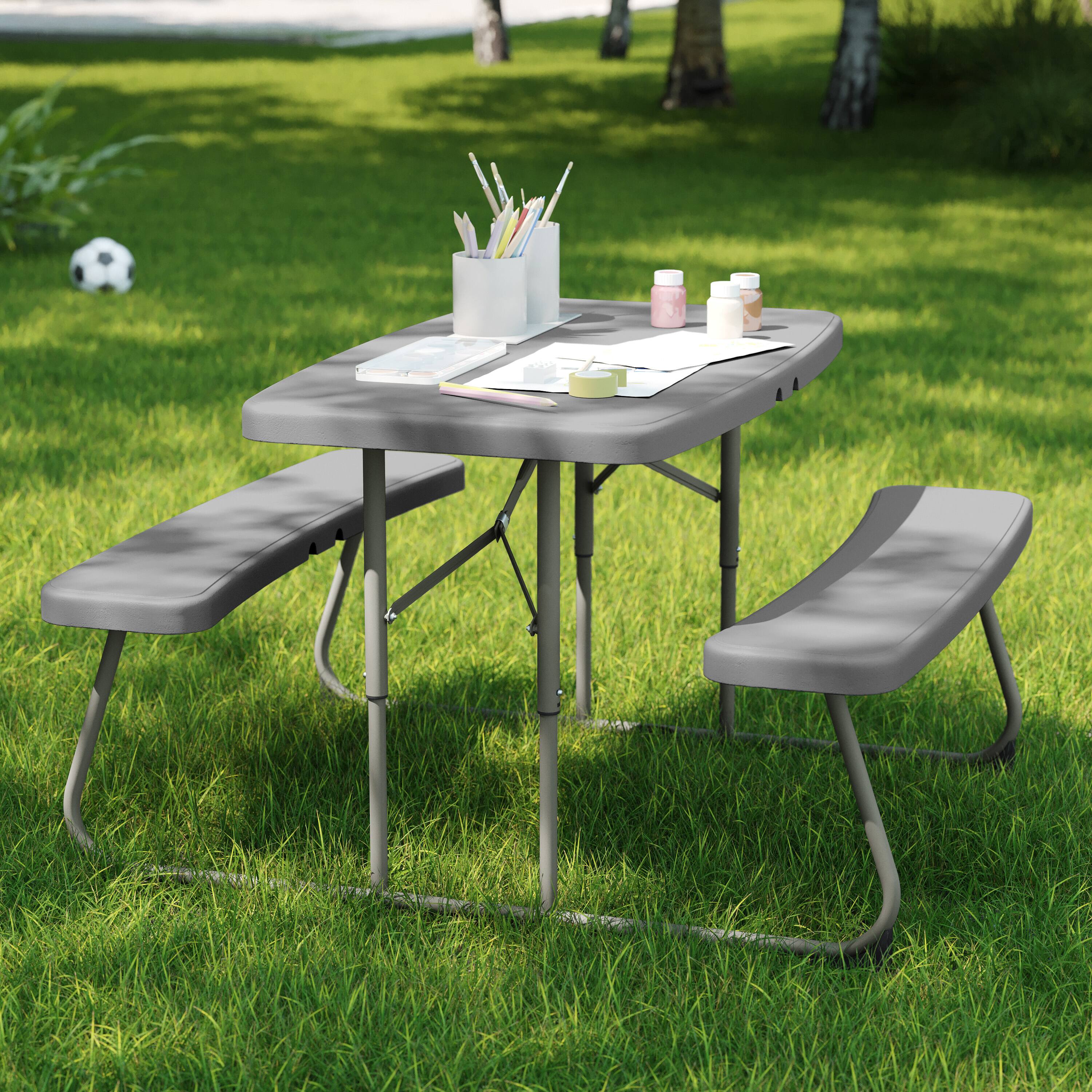 Alt View 3. Flash Furniture - Paige Easy-Fold Gray Folding Plastic Kids Outdoor Picnic Table and Benches - Commercial Grade - Seating for 4 Kids - Gray.