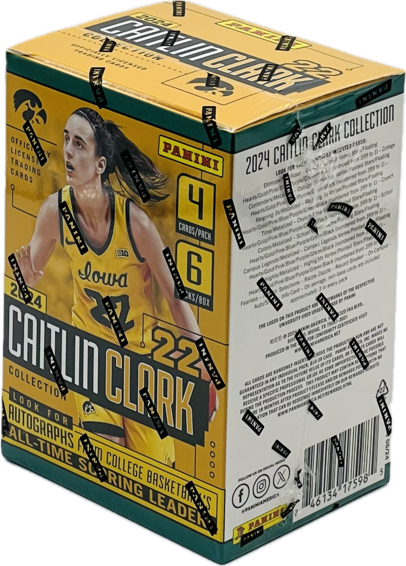 2024 Caitlin Clark Collection

PANINI

4 CARDS/PACK
6 PACKS/BOX

Look for Autographs from All-Time College Basketball's Scoring Leaders

PANINI

OFFICIALLY LICENSED TRADING CARDS

PANINI

2024 Caitlin Clark Collection

Look for Uncertified Cards:
- Painted from 399 to 1
- Hearts/Gold/Pink
- Hearts/Gold/Pink
- Hearts/Gold/Pink
- Hearts/Gold/Pink
- Hearts/Gold/Pink
- Hearts/Gold/Pink
- Hearts/Gold/Pink
- Hearts/Gold/Pink
- Hearts/Gold/Pink
- Hearts/Gold/Pink
- Hearts/Gold/Pink
- Hearts/Gold/Pink
- Hearts/Gold/Pink
- Hearts/Gold/Pink
- Hearts/Gold/Pink
- Hearts/Gold/Pink
- Hearts/Gold/Pink
- Hearts/Gold/Pink
- Hearts/Gold/Pink
- Hearts/Gold/Pink
- Hearts/Gold/Pink
- Hearts/Gold/Pink
- Hearts/Gold/Pink
- Hearts/Gold/Pink
- Hearts/G