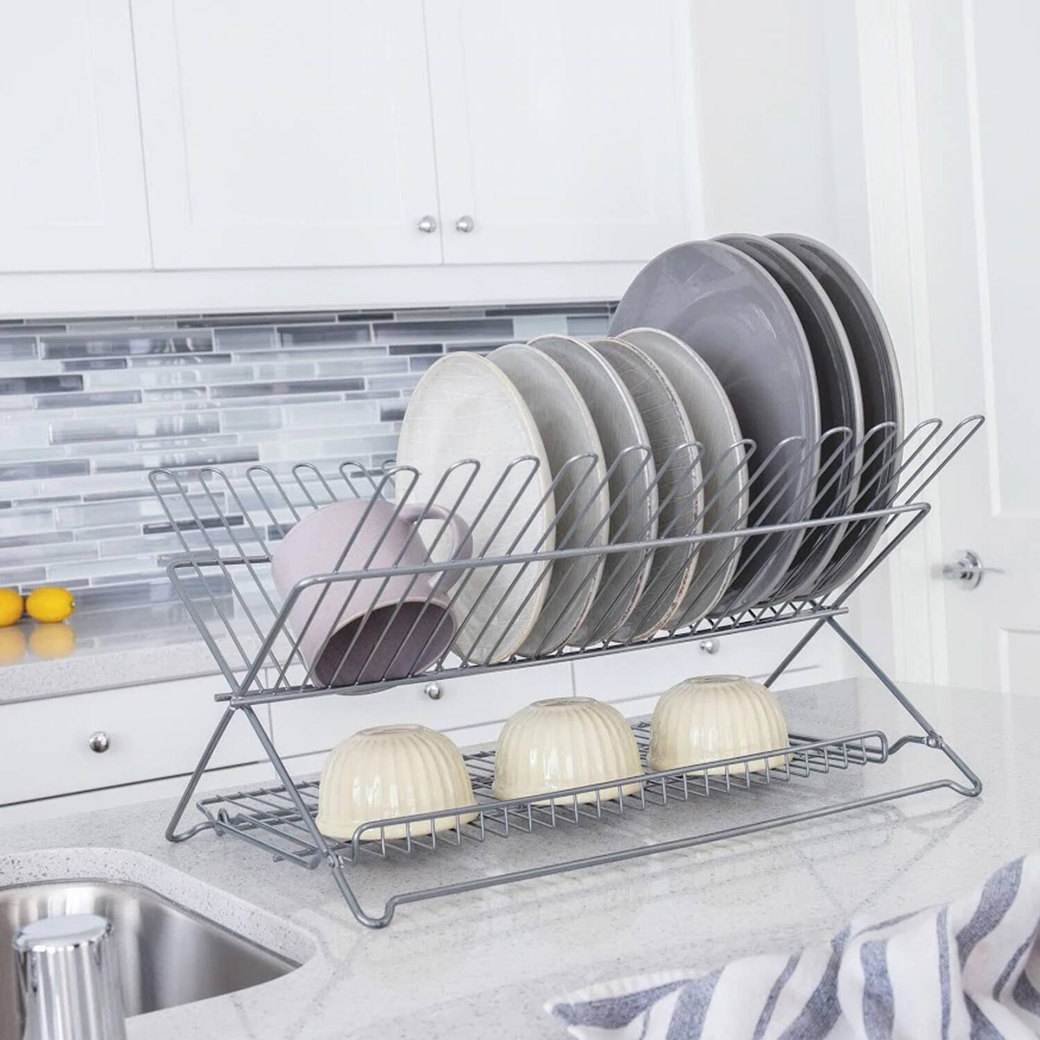 Left. Better Houseware - Better Houseware 3489.5 Extra-large Metallic Folding Dish Rack - metallic.