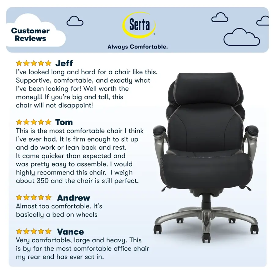 Alt View 17. Serta - Big & Tall with Smart Layers Technology and AIR Lumbar Bonded Leather Executive Chair - Black.