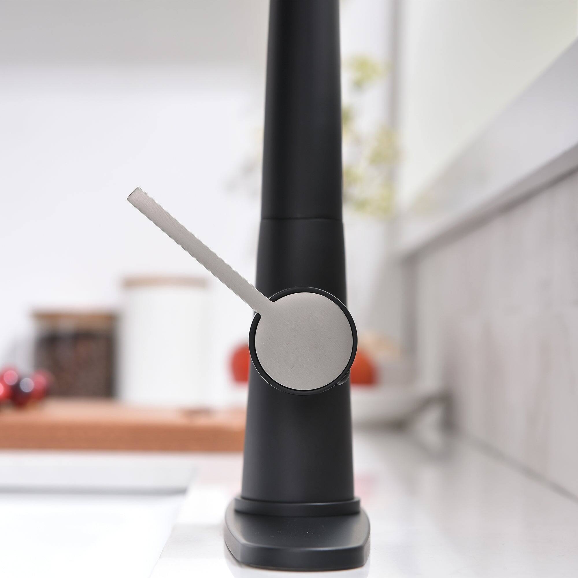 Alt View 4. Boyel Living - Matte Black 2 Spray Patterns Single Handle Pull Down Sprayer Kitchen Faucet with Deckplate Included - Matte Black.