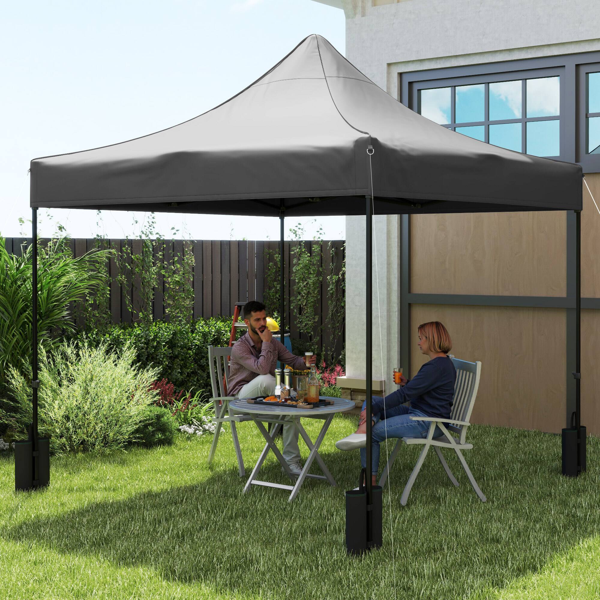 Angle. Outsunny - 10' x 10' Canopy Replacement Cover with 4 Weight Bags and 8 Drainage Holes, UPF50+ Pop Up Canopy Cover Replacement Top - Dark Gray.