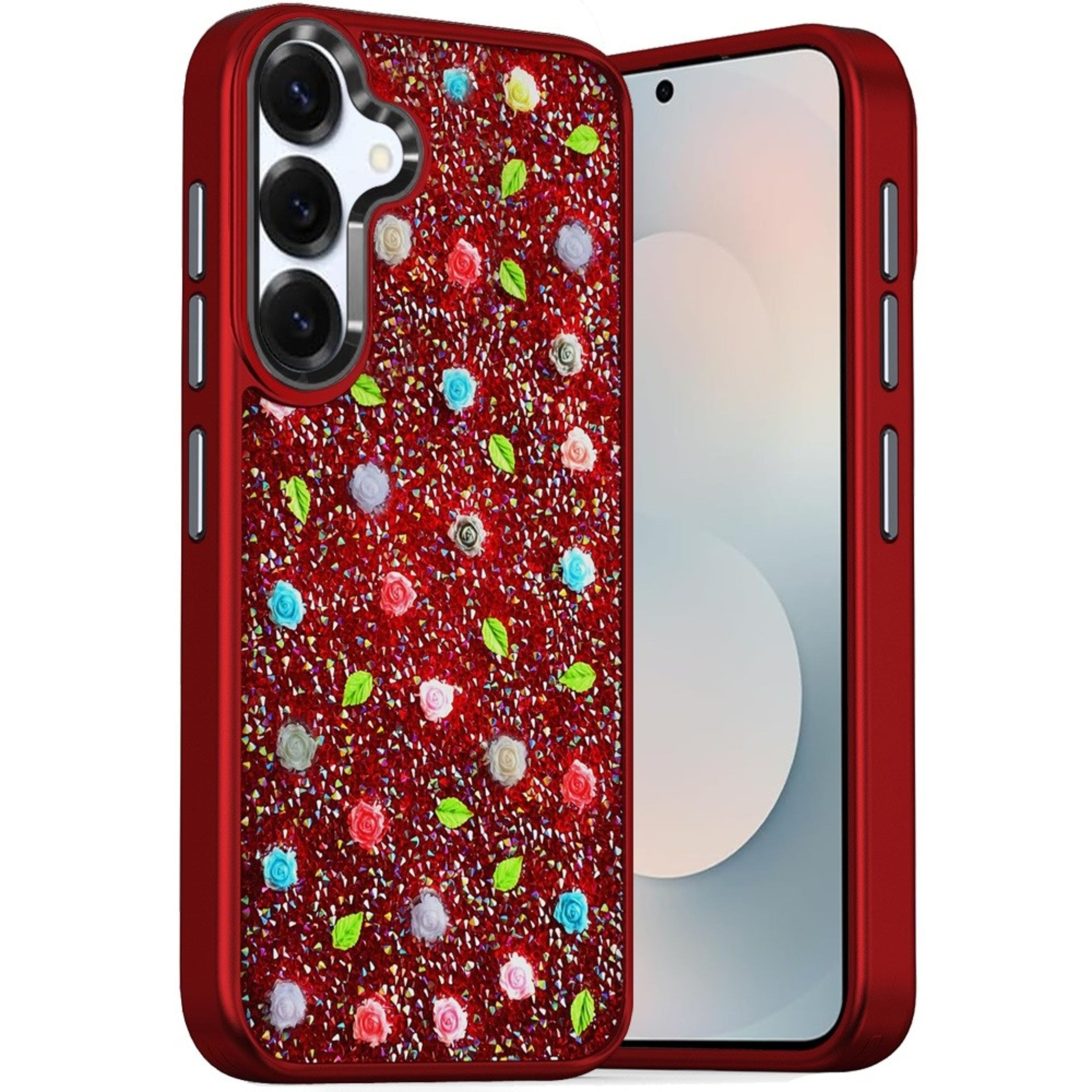 Kitcheniva - Diamond Rose Glitter Case With Tempered Glass For Samsung S25 FE - Red price history on PriceWatchPro