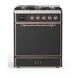 ILVE - Majestic II Series 30 in. Dual Fuel Range with 5 Sealed Burners (Natural Gas, Copper Trim) - Graphite Matte