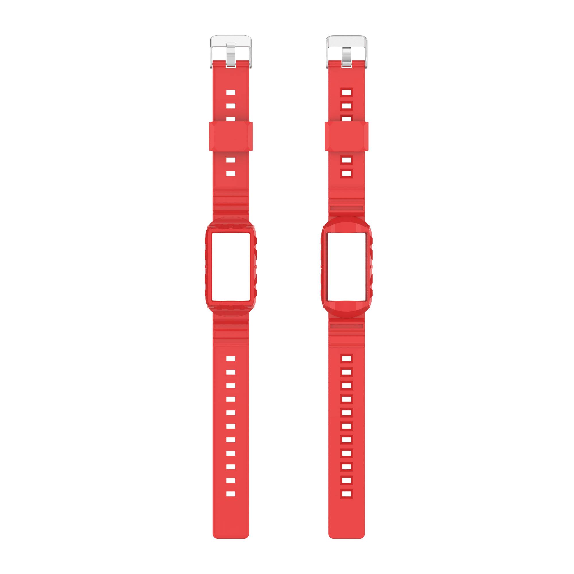 Left. StrapsCo - Rugged Rubber Case Strap Silicone Watch Band For Fitbit Charge 6 - Red.