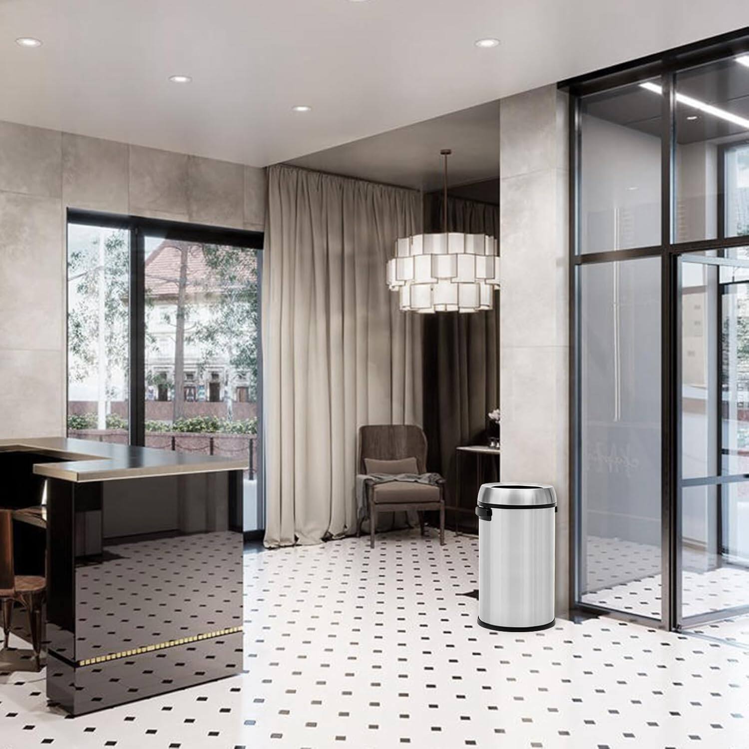 Alt View 3. Acekool - 17 Gallon Commercial Grade Swing Top Trash Can, Heavy Duty Brushed Stainless Steel Outdoor & Kitchen Bin - Silver.