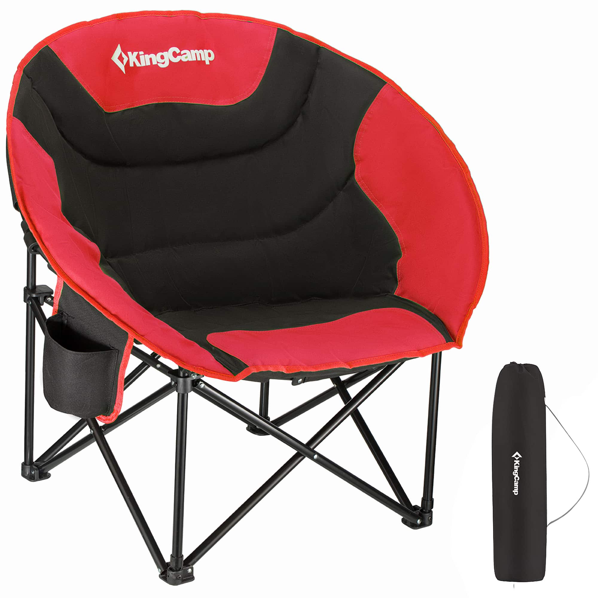 KingCamp - Foldable Saucer Camping Lounge Chair with Cupholder Storage - Black/Red