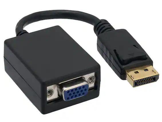 Front. Cable Leader - DisplayPort to VGA Adapter Cable, 6.5 Inch, Secure Latch, Gold-Plated - Black.