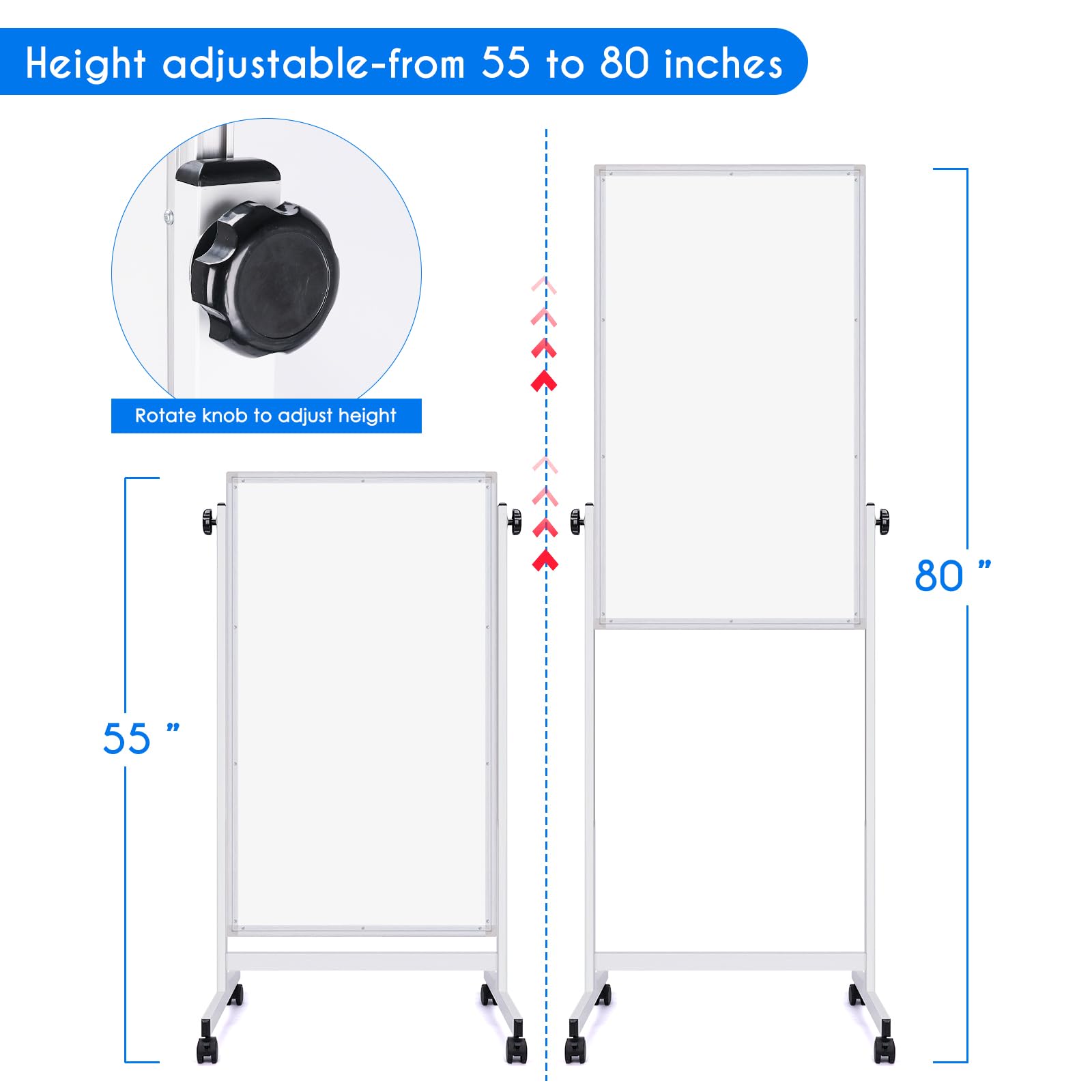 Height adjustable-from 55 to 80 inches

Rotate knob to adjust height

55"

80"
