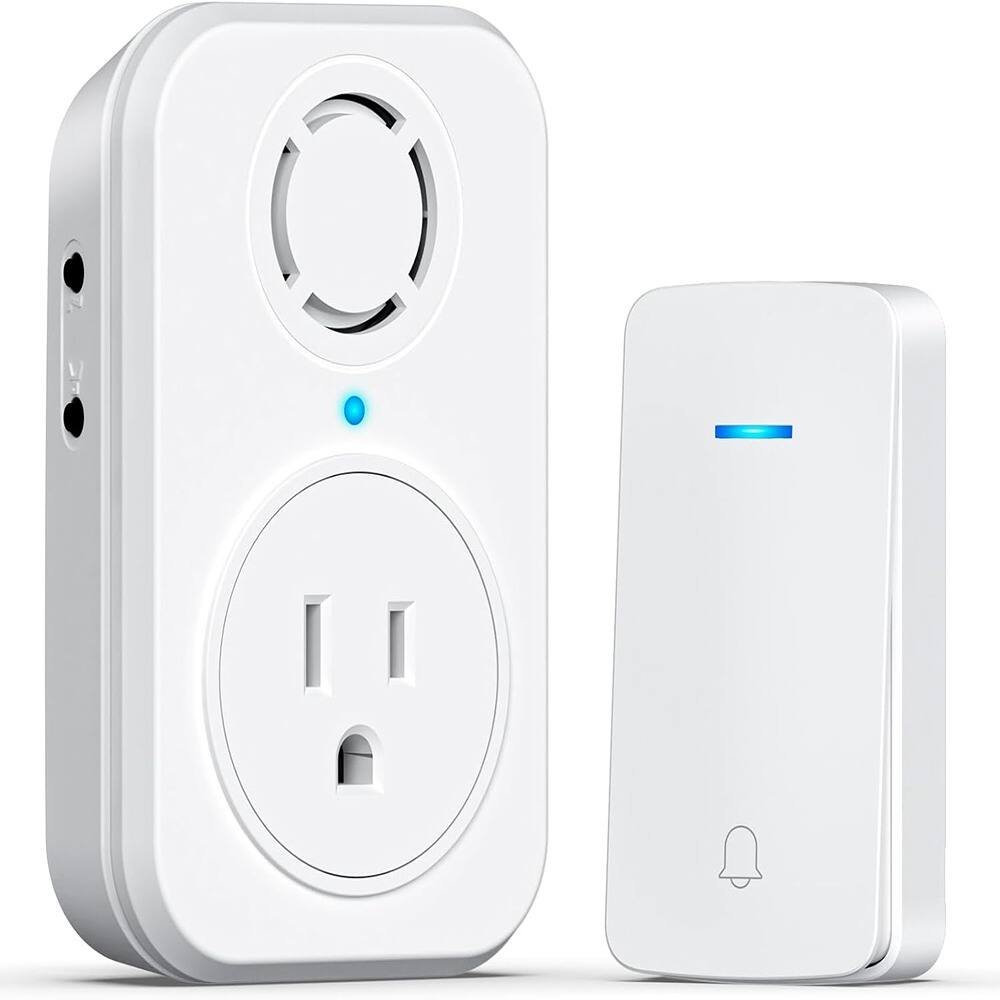 Front. Schertz - The wireless doorbell has an extra socket, is self-powered, has a push button - White Size: 1 Buttons & 1 Receiver.