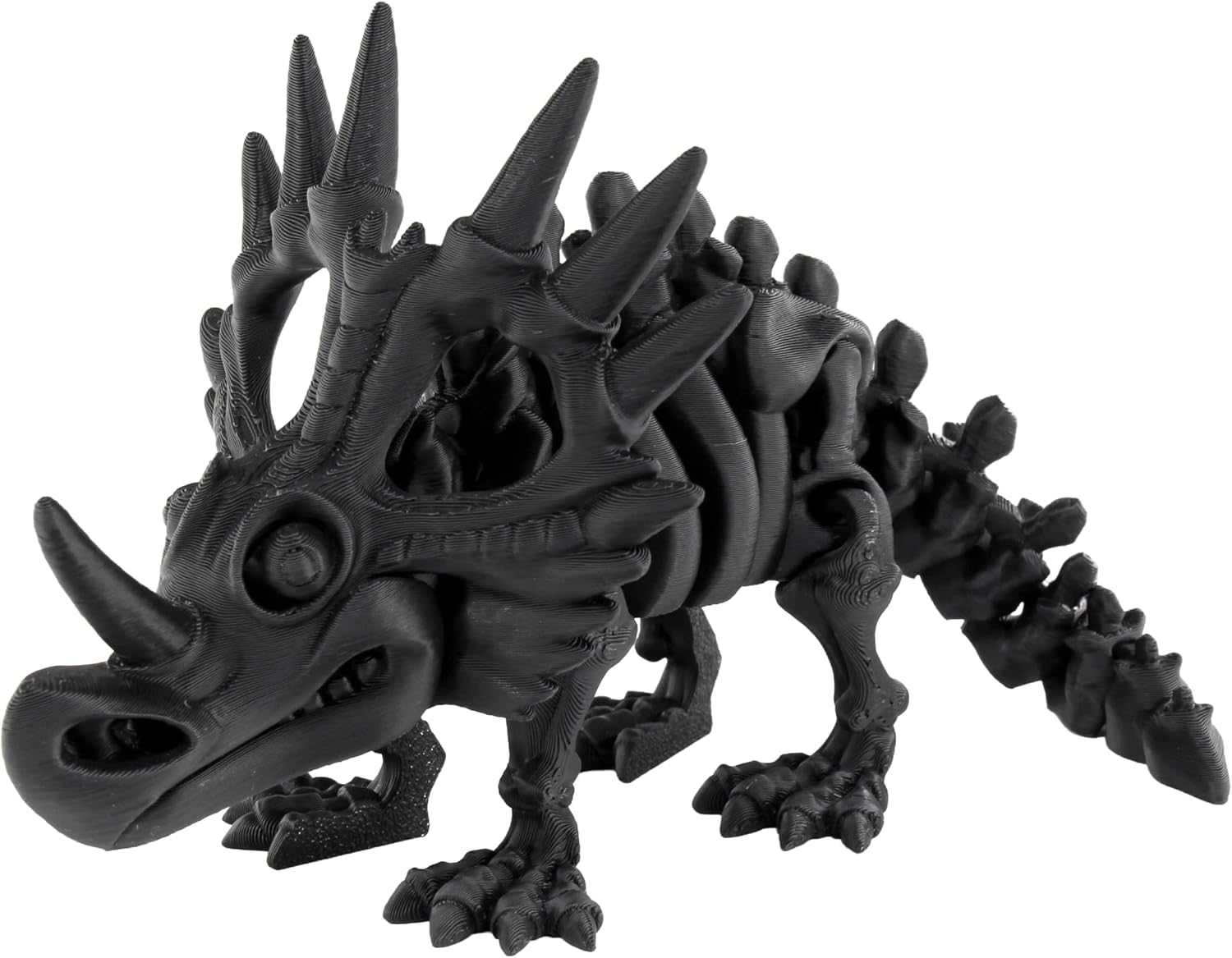 Front. JuzToys - 3D Printed Skeleton Styracosaurus, Prehistoric Collectible Articulating Dinosaur Figurine Desk Décor Black by PowerTRC - Black.