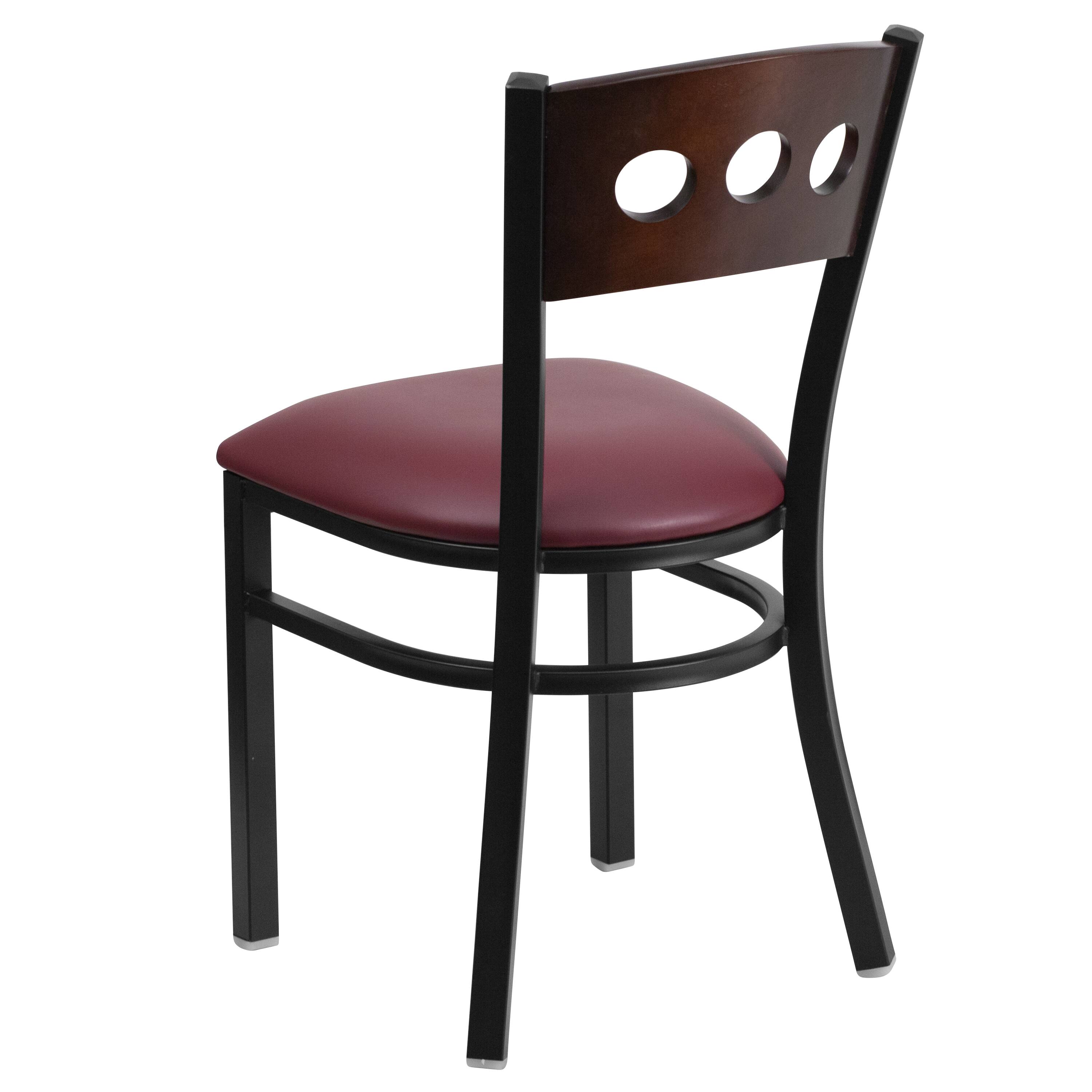 Alt View 3. Emma + Oliver - Decorative 3 Circle Back Metal Restaurant Dining Chair - Walnut Wood Back/Burgundy Vinyl Seat/Black Metal.