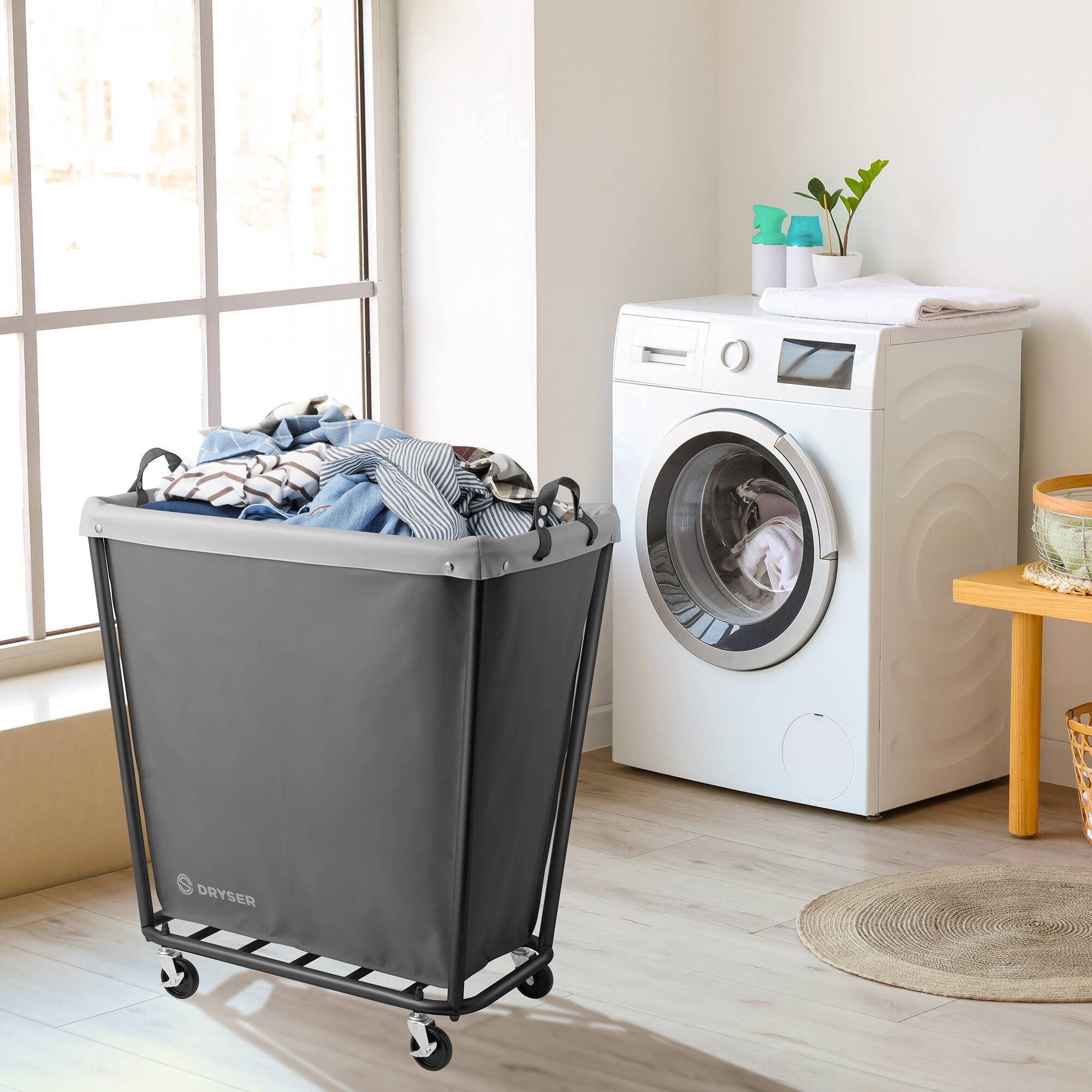Alt View 6. Dryser - Commercial Rolling Canvas Bin Laundry Hamper on Wheels - Grey.