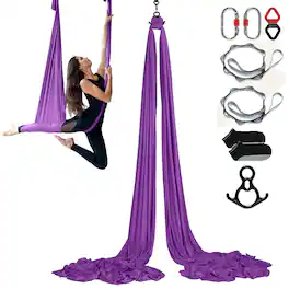 VEVOR - Aerial Silk & Yoga Swing, 8.7 Yards, Aerial Yoga Hammock Kit with 100gsm Nylon Fabric, Full Rigging Hardware - Purple
