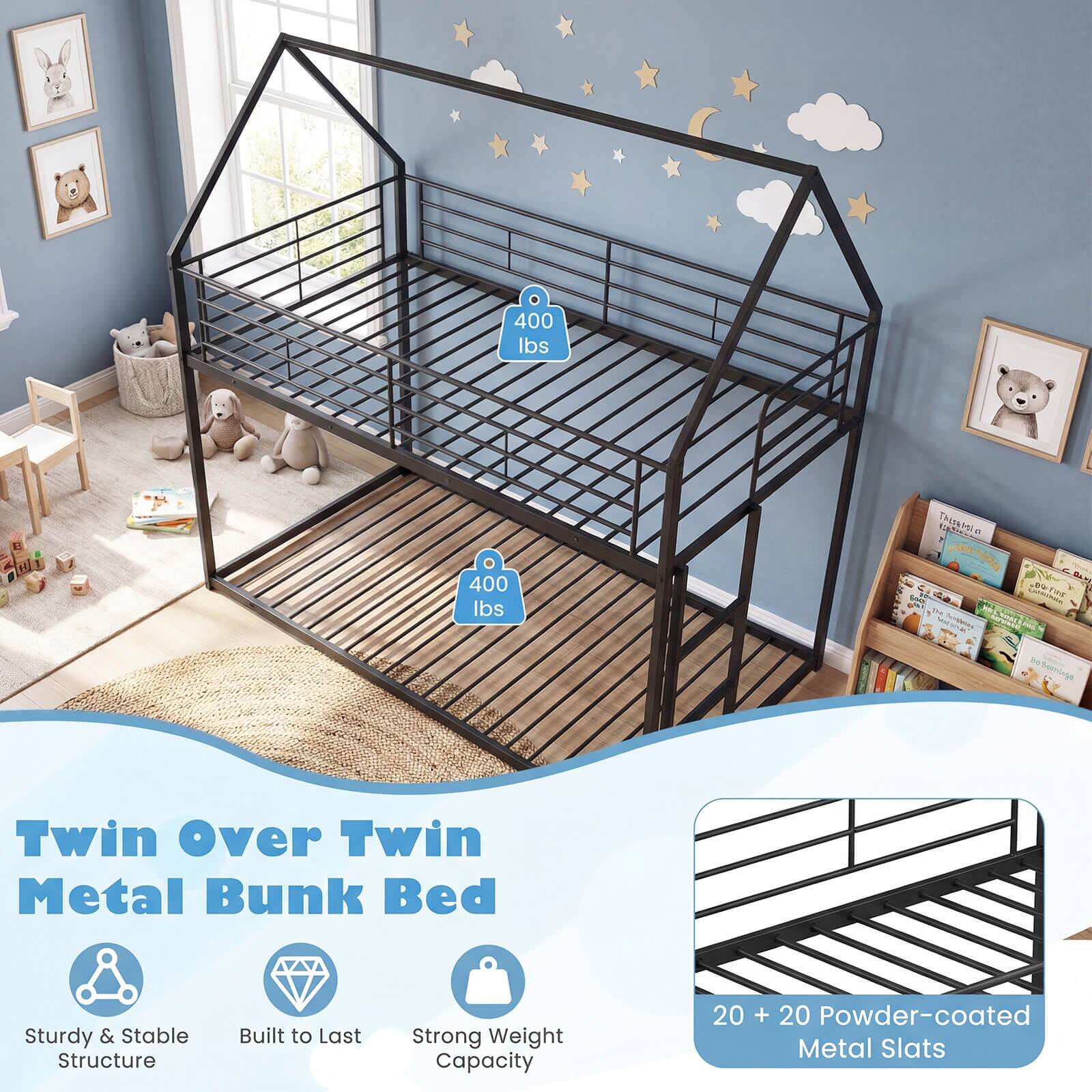 400 lbs

Twin Over Twin Metal Bunk Bed

Sturdy & Stable Structure
Built to Last
Strong Weight Capacity

20 + 20 Powder-coated Metal Slats