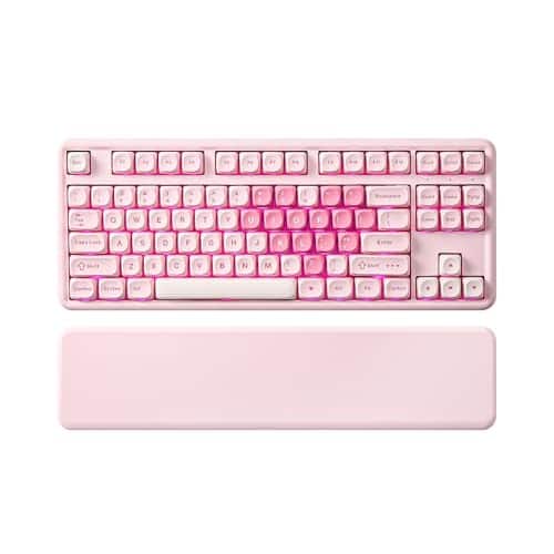Cedar Assembly - B87 Wireless Mechanical Qmkvia Tkl Layout Btusb-c Hot Swap Gasket Mount Rgb Backlit Gaming With Wrist Rest - Pink-Cocoa Cream V2
