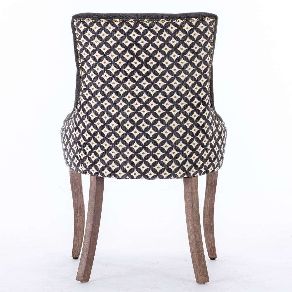 Alt View 3. Loheer - Loheer Fabric Dining Chairs Set of 2 Charcoal Black Solid Wood Mid-Century Upholstered Side Chairs with Nailhead Trim - Charcoal Black.