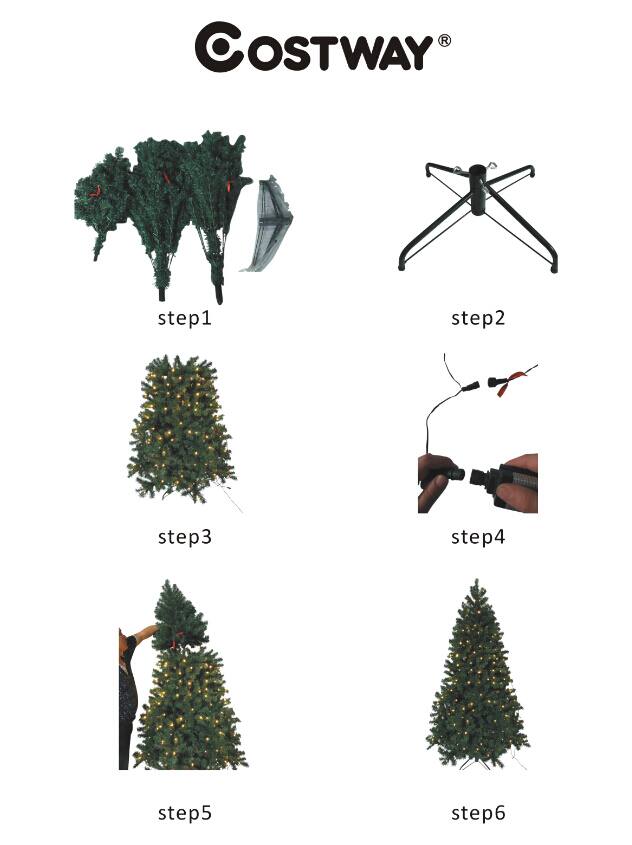Costway 7Ft Pre Lit Christmas Tree Hinged 460 LED Lights Pine Cones ...