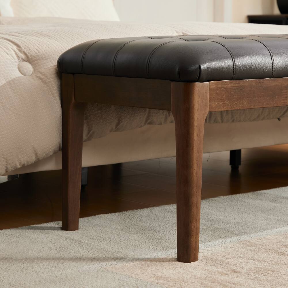 Alt View 6. Ropilly - Ropilly 66 Inch Upholstered End of Bed Bench, Faux Leather Tufted Entryway Shoe Bench with Headrest, Coffee - Coffee.