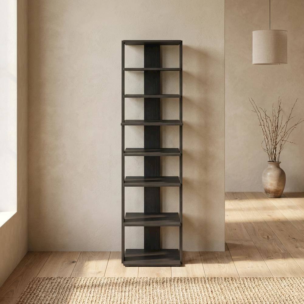 Angle. FurniFact - Brown 8-Tier Vertical Shoe Tower, Free Standing Space Saving Closet Organizer - Espresso.
