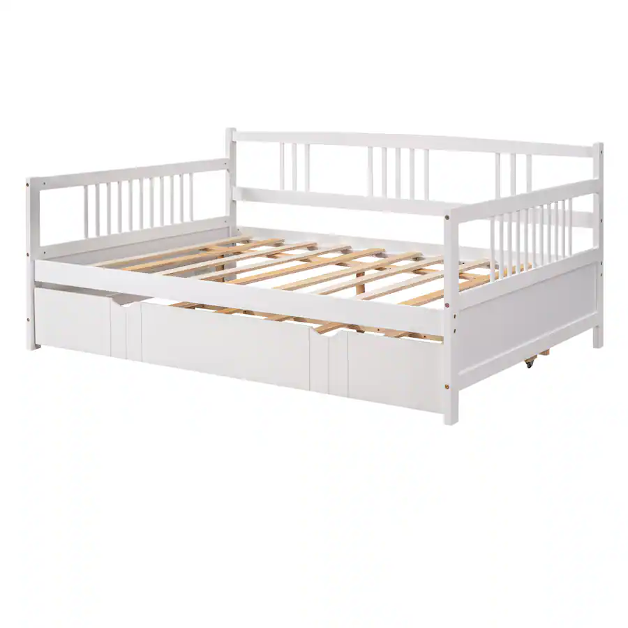 GOODSILO Full Size Daybed with Twin Trundle Sturdy Wood Frame for ...