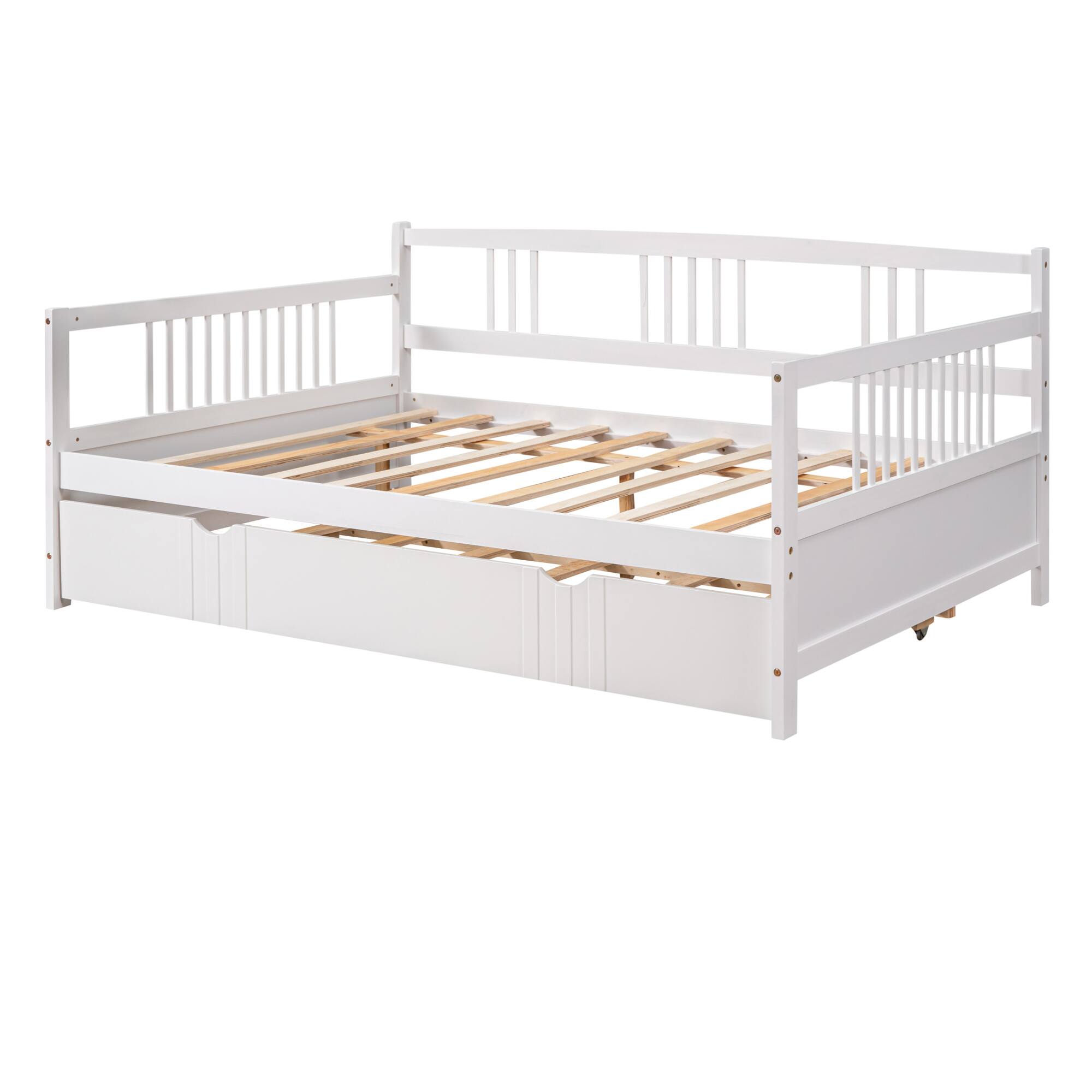 GOODSILO Full Size Daybed with Twin Trundle Sturdy Wood Frame for ...