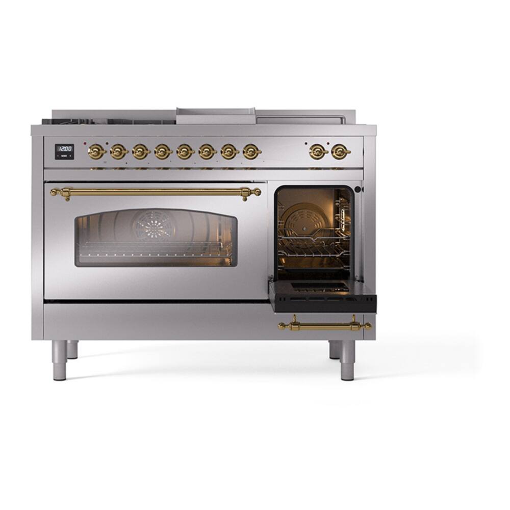 Alt View 6. ILVE - ILVE Professional Plus II Series 48 in. Dual Fuel Range with 5 Sealed Burners + Griddle (Liquid Propane, Satin Trim) - Glossy Black.