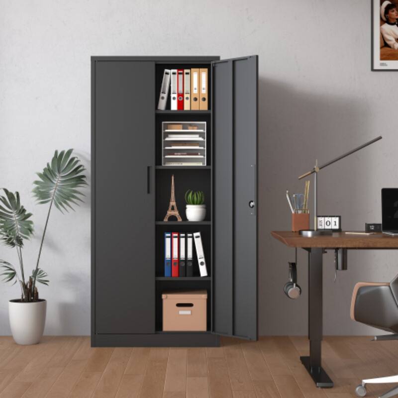Angle. ALEXOUN - 72"H Metal Garage Storage Cabinet, Lockable Steel Cabinet with 4 Adjustable Shelves, for Home Office, Garage, Classroom - Black.