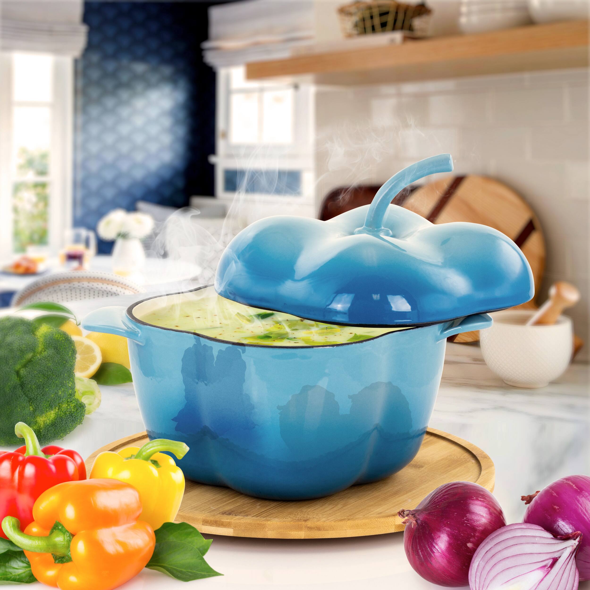 Alt View 9. MegaChef - MegaChef Pepper Shaped 3 Quart Enameled Cast Iron Casserole in Blue - Blue.