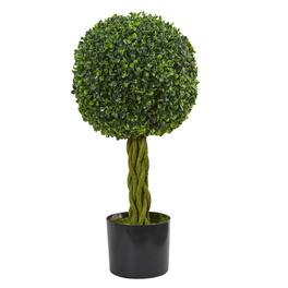 BreeBe - 2' Boxwood Ball Woven Trunk UV Resistant (Indoor/Outdoor) - Green