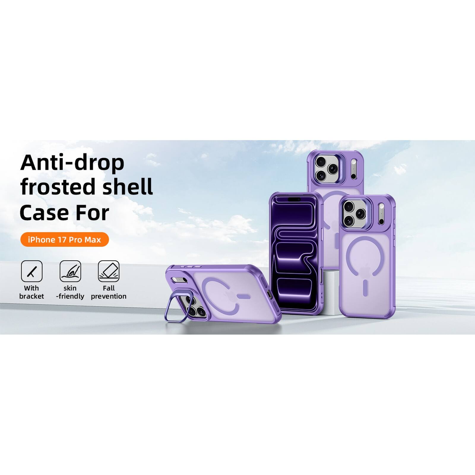 Anti-drop frosted shell Case For iPhone 17 Pro Max - with skin Fall bracket -friendly prevention
