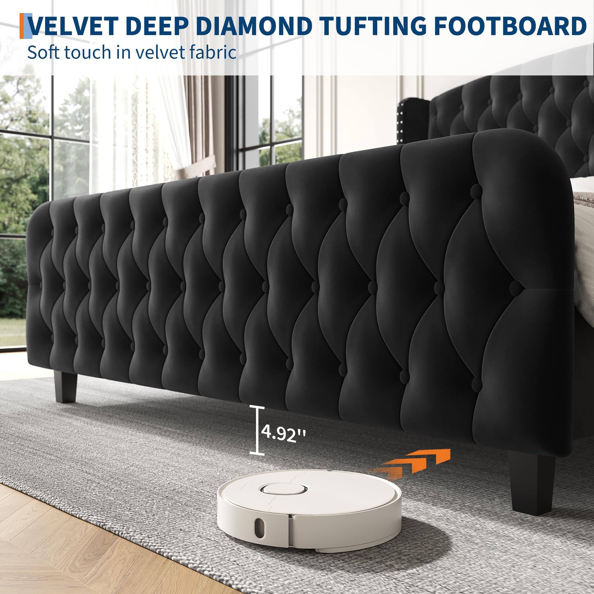 VELVET DEEP DIAMOND TUFTING FOOTBOARD  
Soft touch in velvet fabric  

4.92"