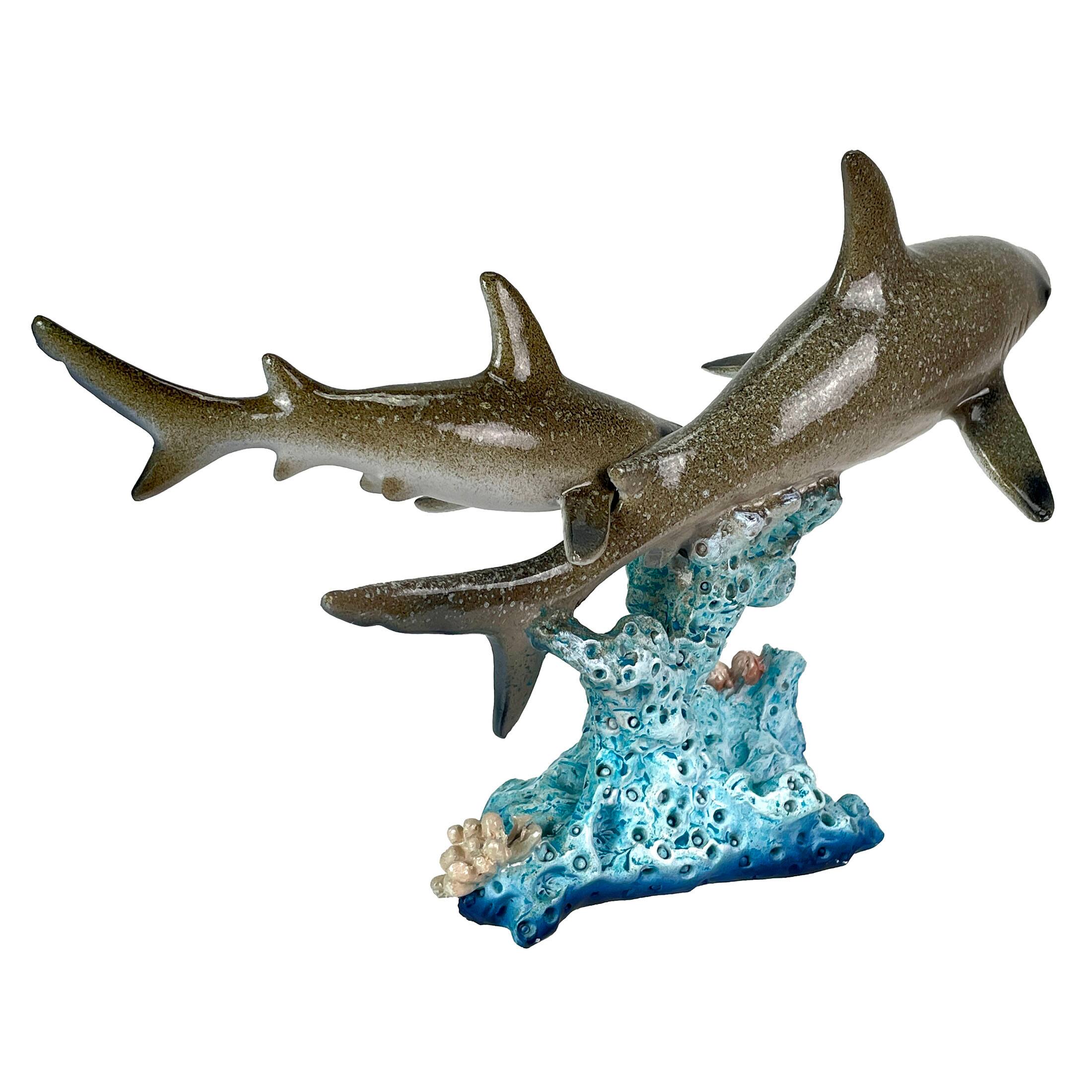 Alt View 8. Things2Die4 - Double Sharks on Coral Statue 10" Hand-Painted Ocean Marine Decor - Multicolored.