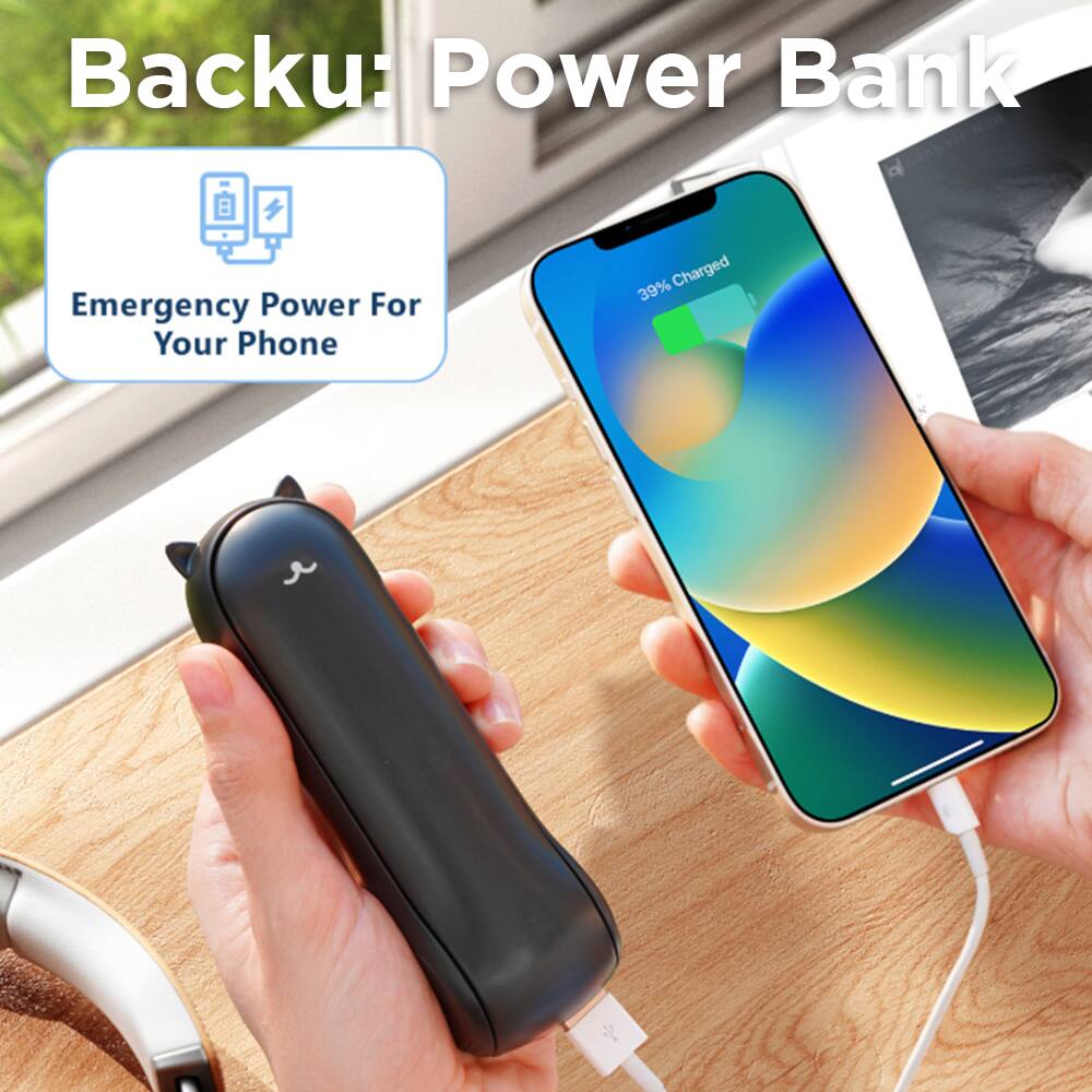 Backu: Power Bank  
Emergency Power For Your Phone  
39% Charged
