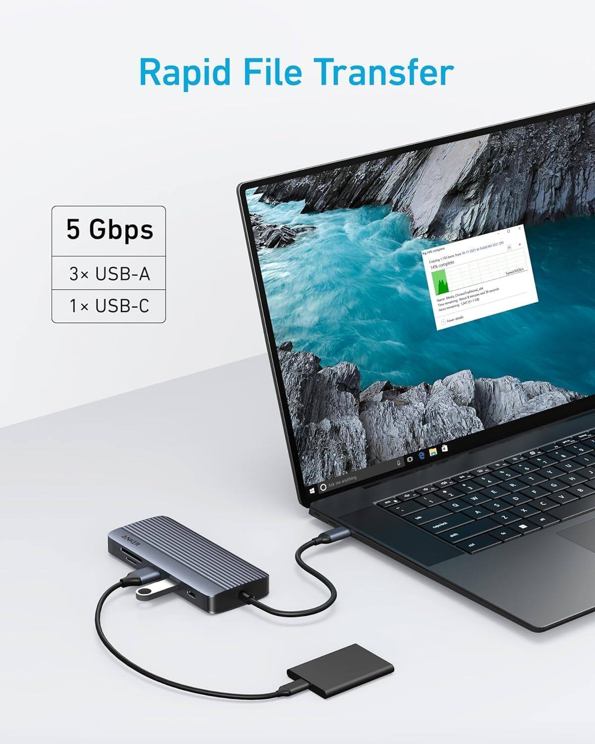 Rapid File Transfer  
5 Gbps  
3x USB-A  
1x USB-C