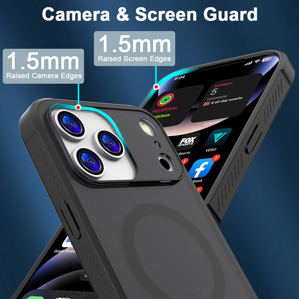 Camera & Screen Guard  
1.5mm Raised Camera Edges  
1.5mm Raised Screen Edges  

9:04  
SATURDAY  
5  
TOMORROW  
6 all-day events  

Calendar  
FOX SPORTS  
VERO Sports  
Facebook  
Google Translate  

742/550CAL  
160MIN