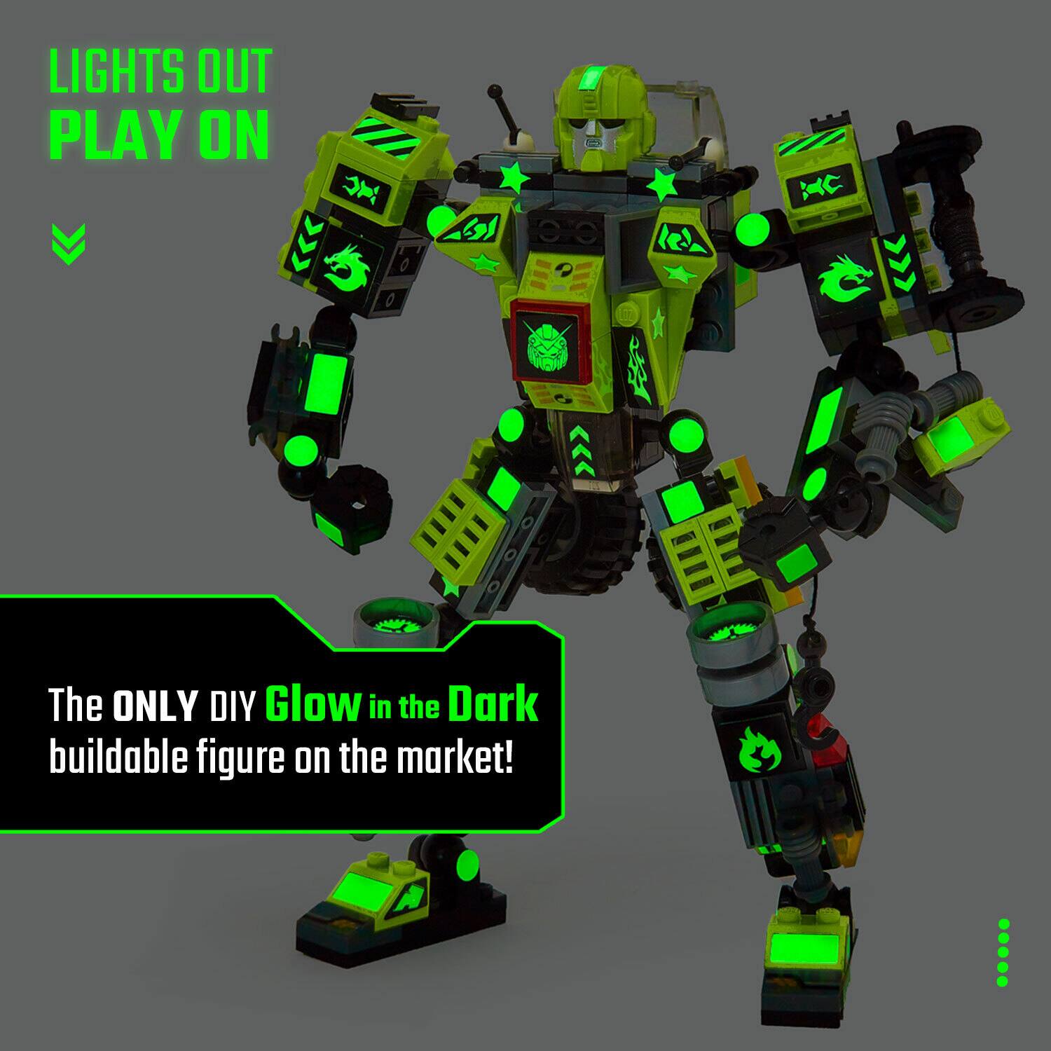 LIGHTS OUT  
PLAY ON  

The ONLY DIY Glow in the Dark buildable figure on the market!