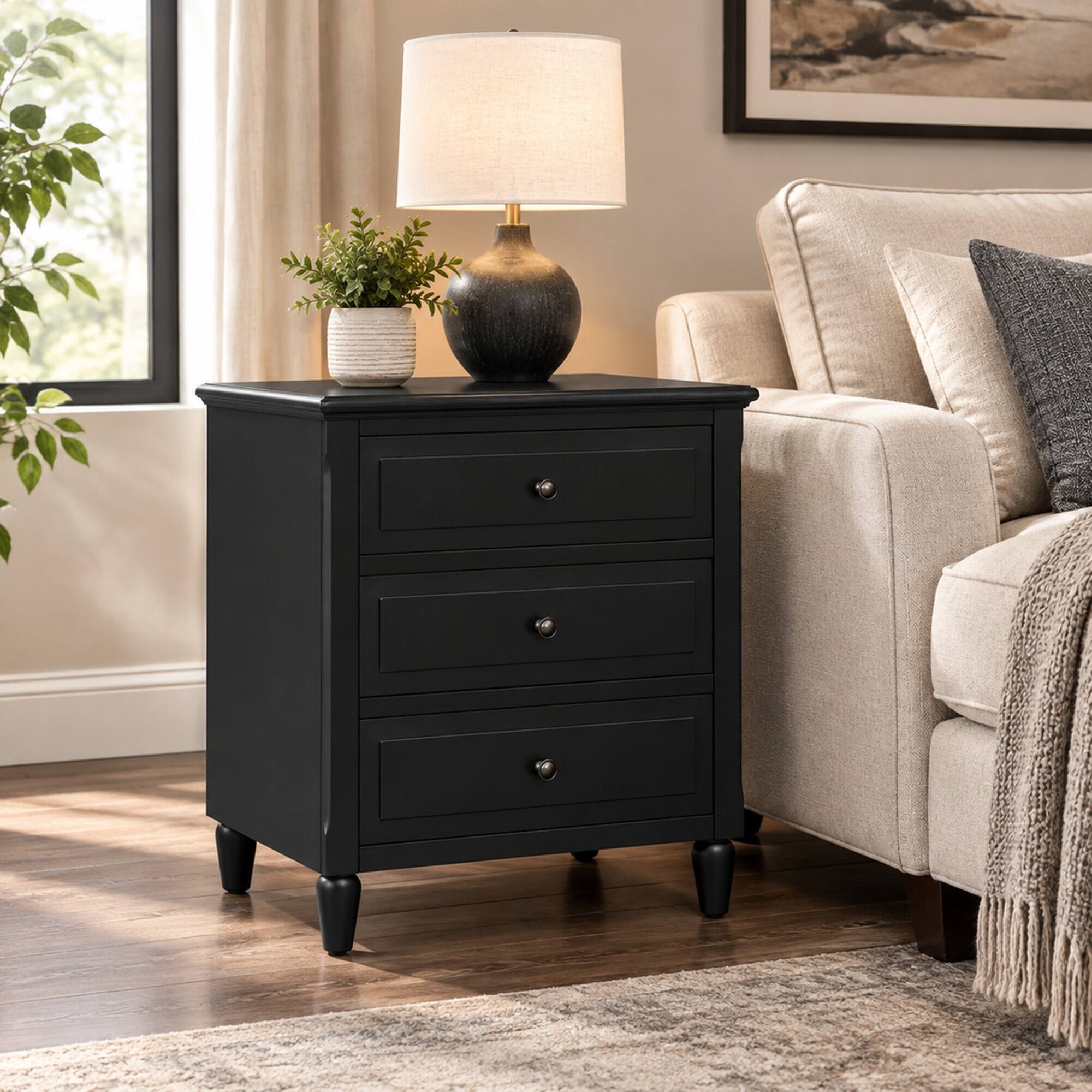 RYHNUYNE 28 in Painted Nightstand, 3 Drawer Bedside Cabinet, Rubber ...