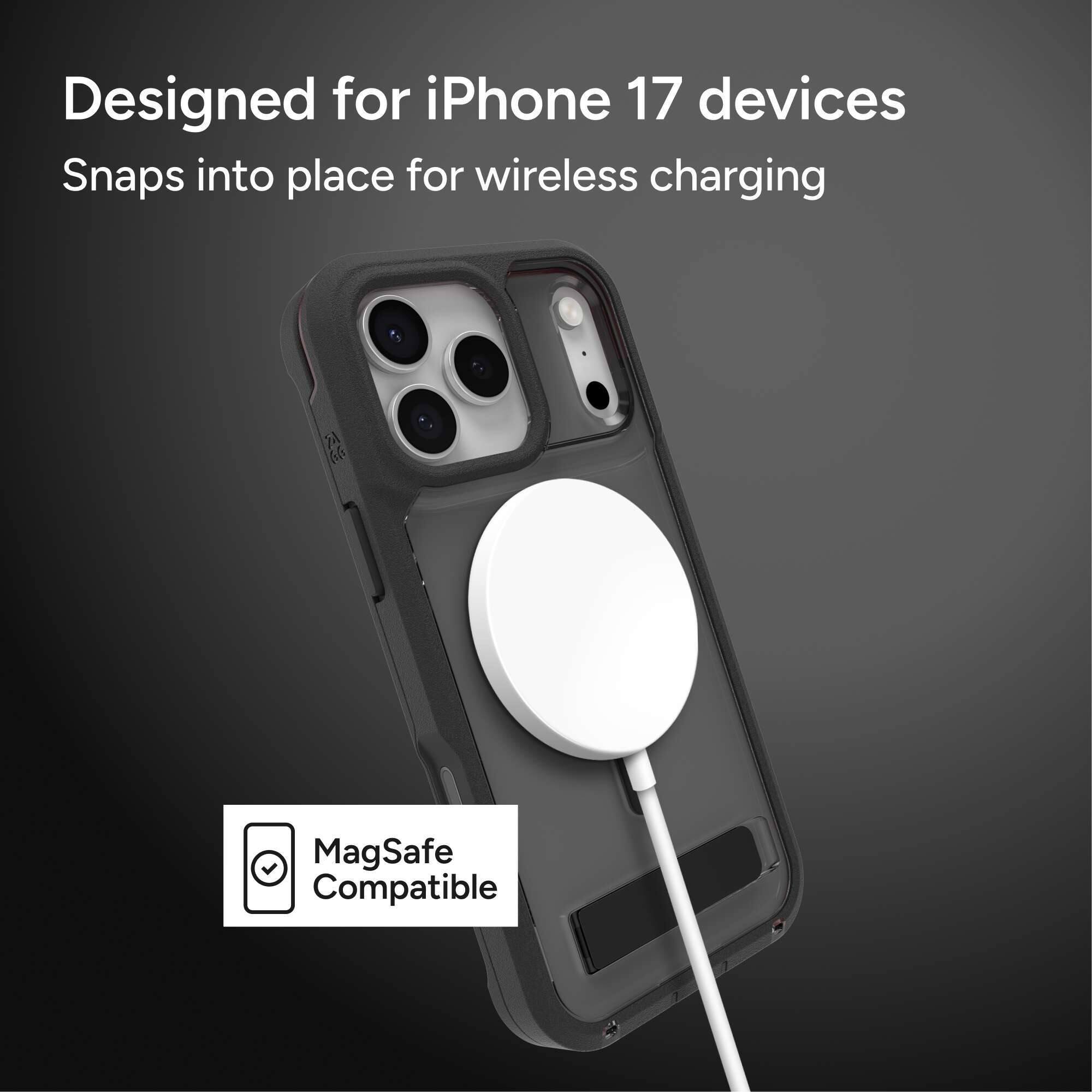 Designed for iPhone 17 devices  
Snaps into place for wireless charging  

MagSafe Compatible