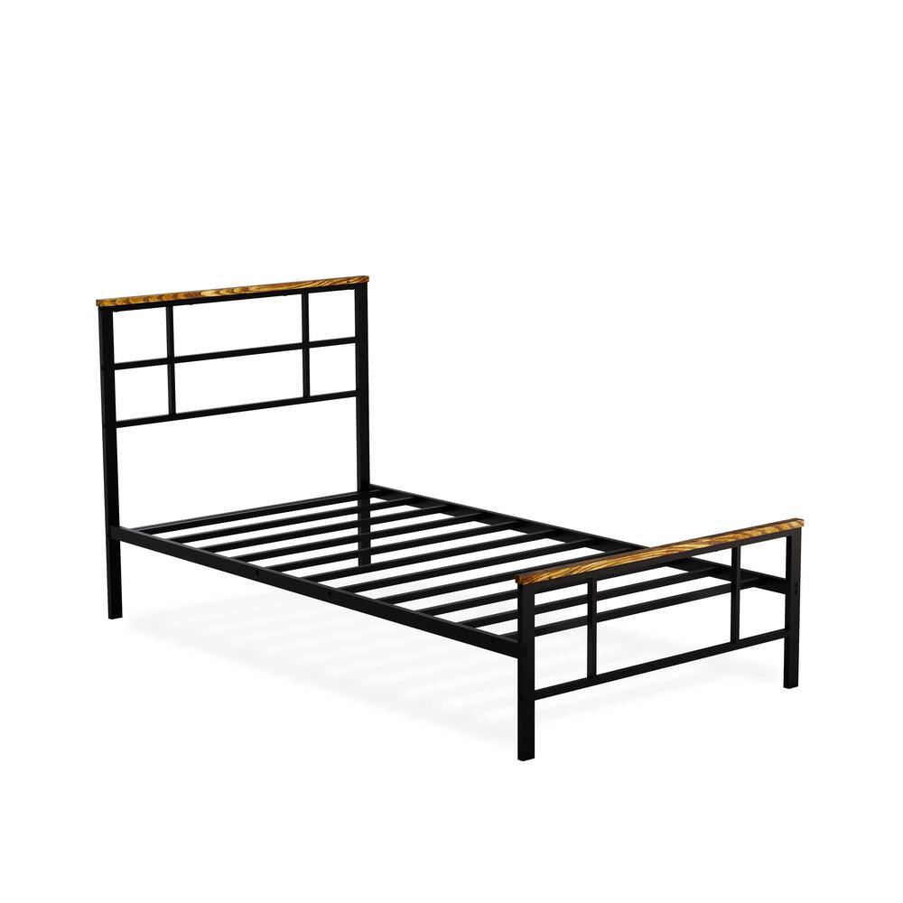 Left. East West Furniture - Ingram Modern Bed Frame with 4 Metal Legs - High-class Bed Frame in Powder Coating Black Color - Black.