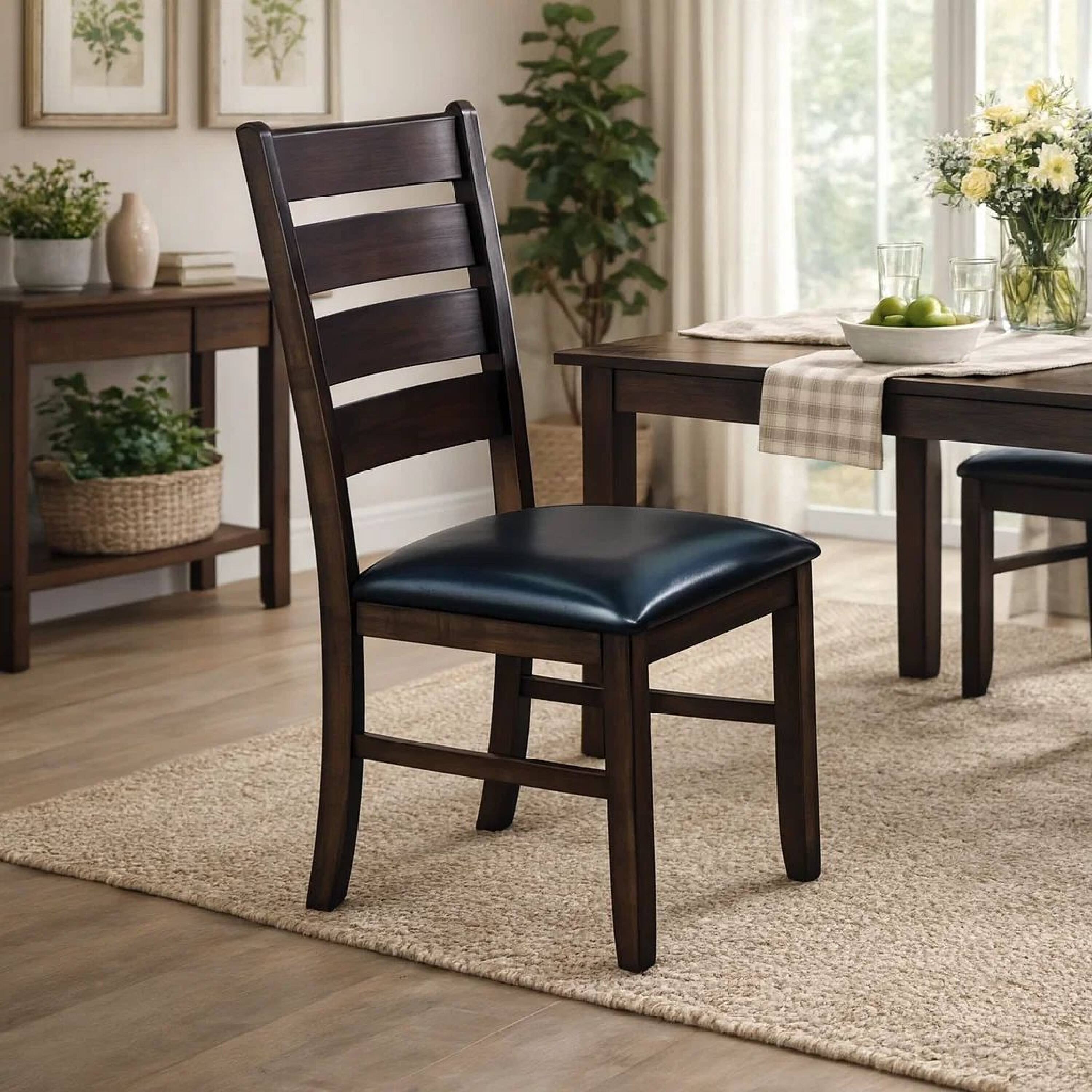 Alt View 8. Manhattan Lane - Ladder Back Wooden Side Chair with Leatherette seat, Set of 2 - Brown and Black.