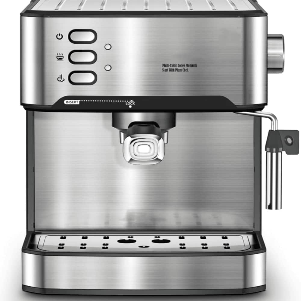 Plum Chef - 20 Bar Espresso Machine Semi-Automatic Coffee Maker with Milk Frother 1.5L - Silver